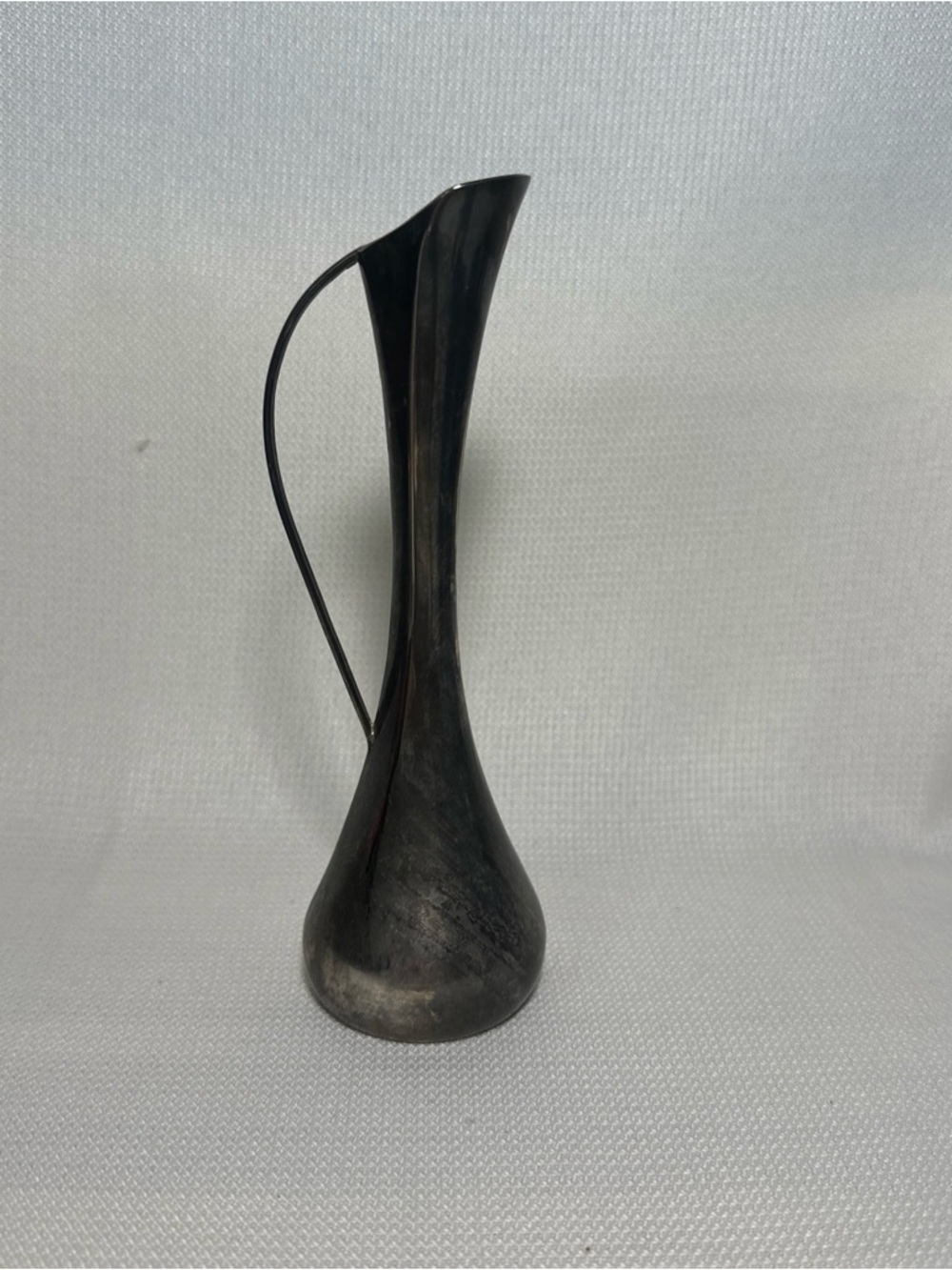 Elegant Black Metal Bud Vase with Curved Handle 7”